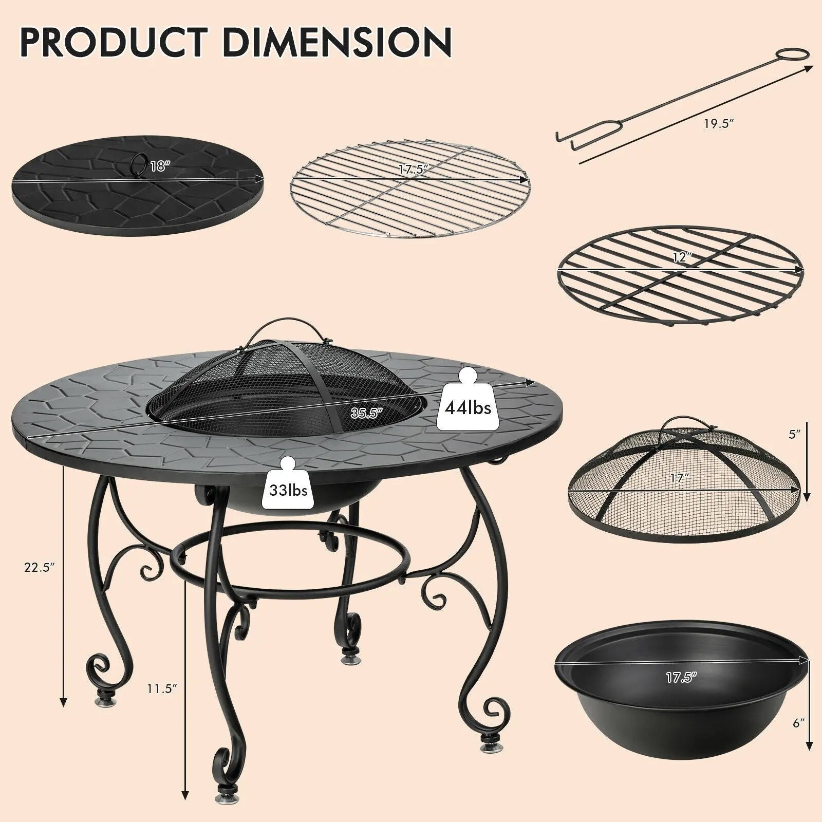 35.5 Feet Patio Fire Pit Dining Table With Cooking BBQ Grate DirectDeals