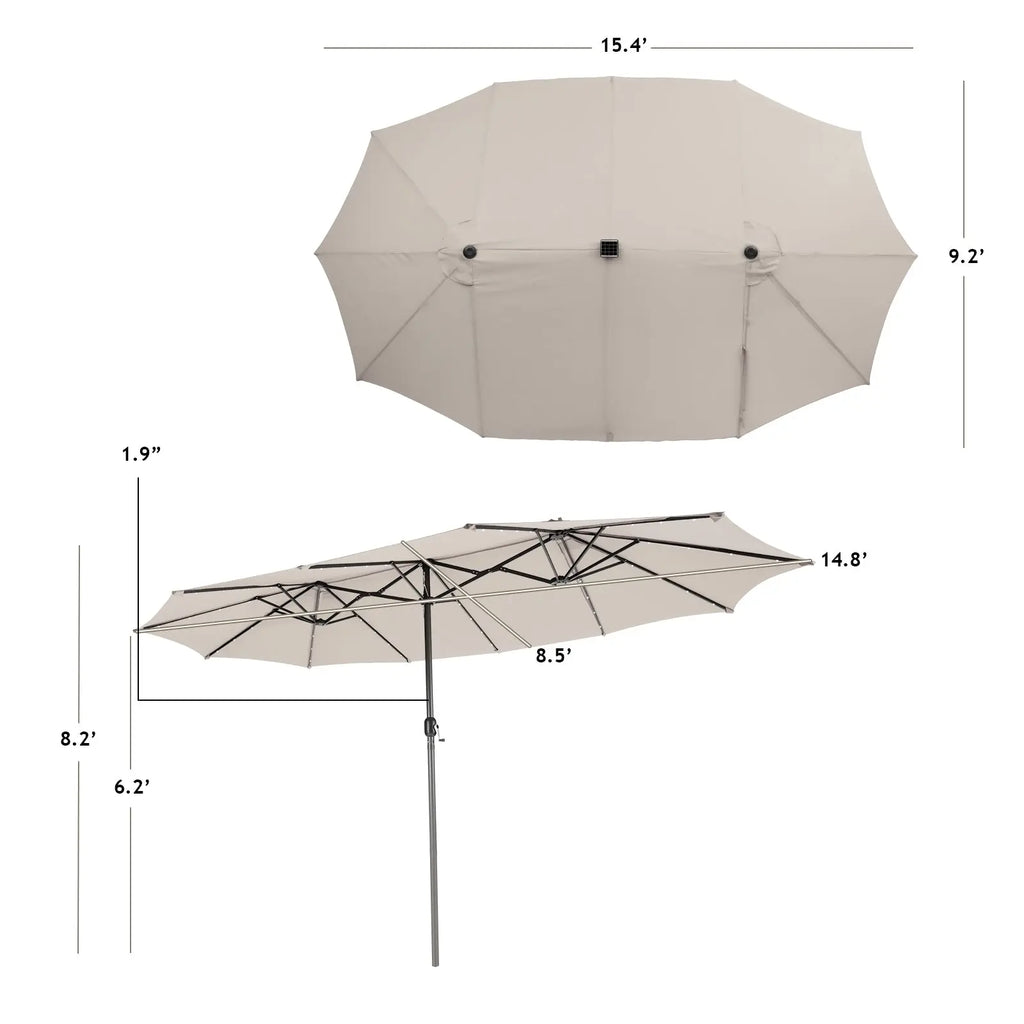 15 Feet Twin Patio Umbrella with 48 Solar LED Lights-Beige DirectDeals