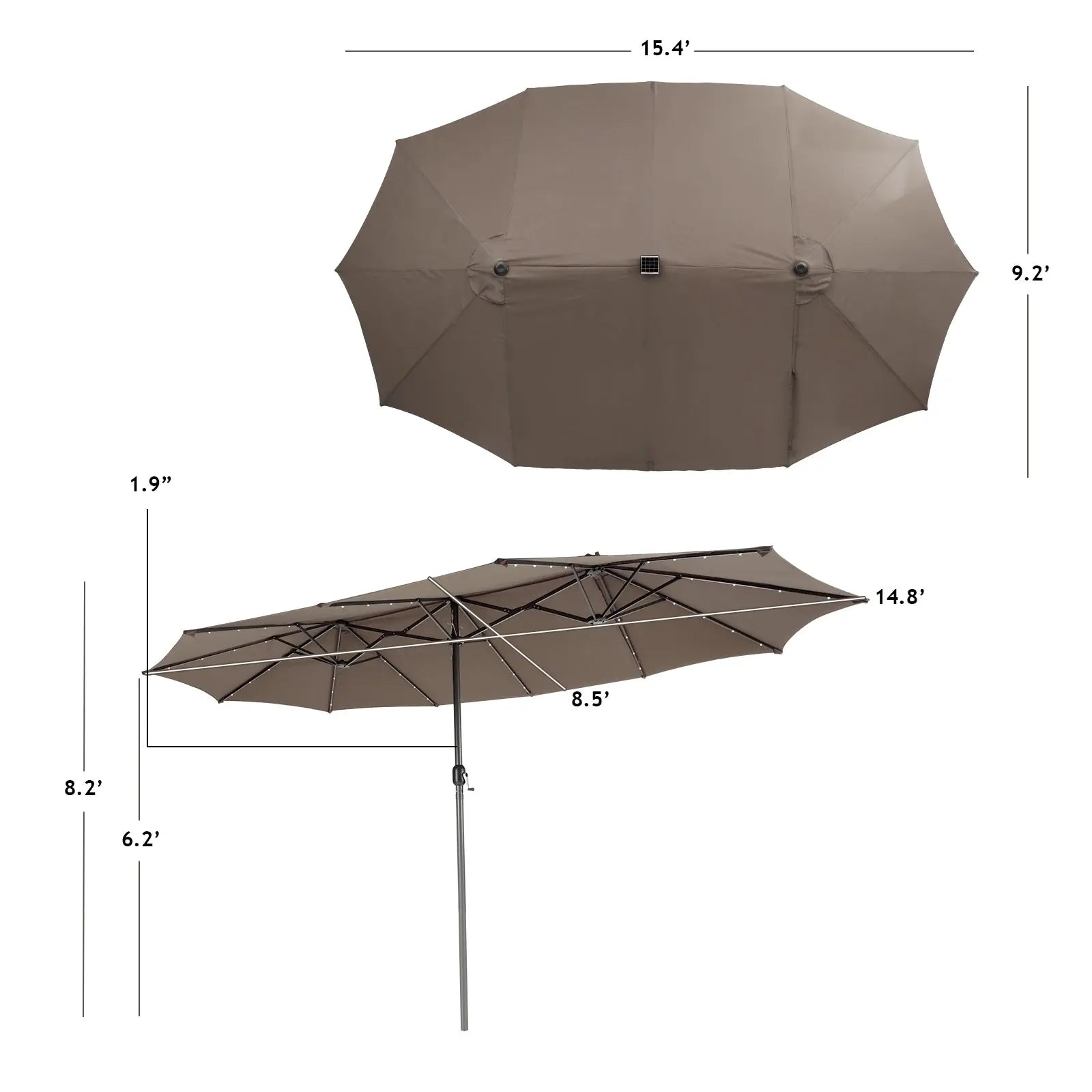 15 Feet Twin Patio Umbrella with 48 Solar LED Lights-Light Brown DirectDeals