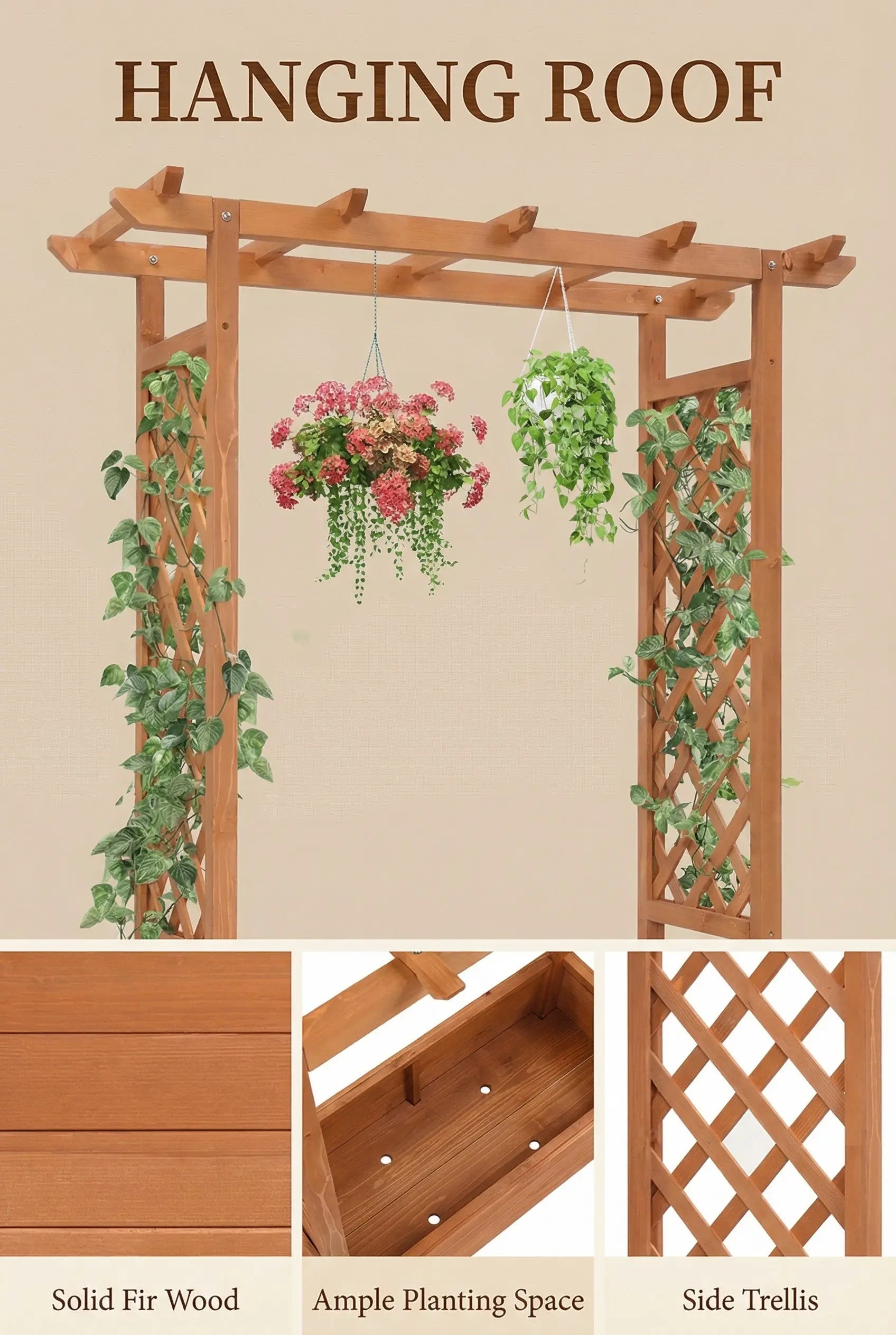 Raised Wooden Planter Box with Tall Trellis for Climbing Plants 2Dropme
