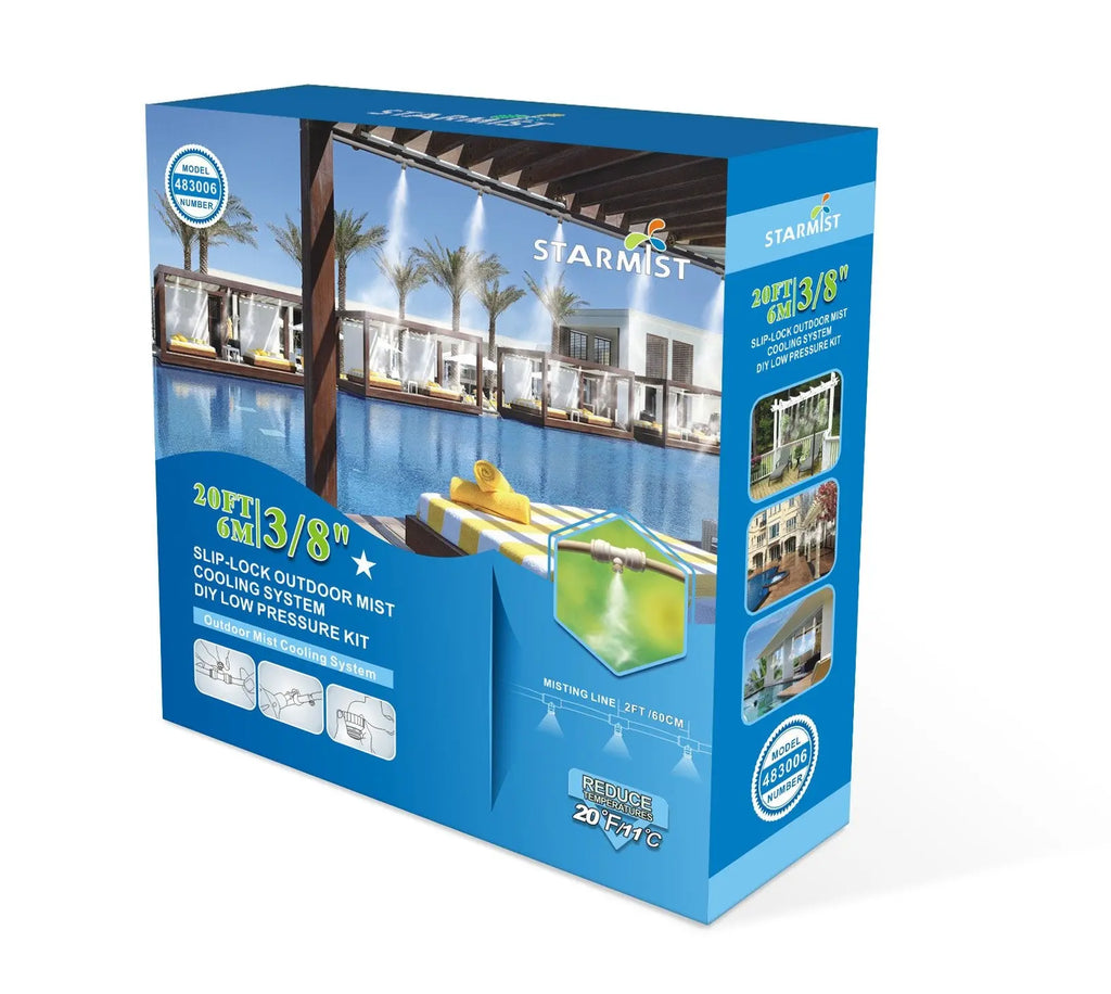Sunneday Deluxe Slip-Lock Misting Kit | 20 ft | Brass Nozzles | Reduces Temp Up to 20°F - Sunneday LLC