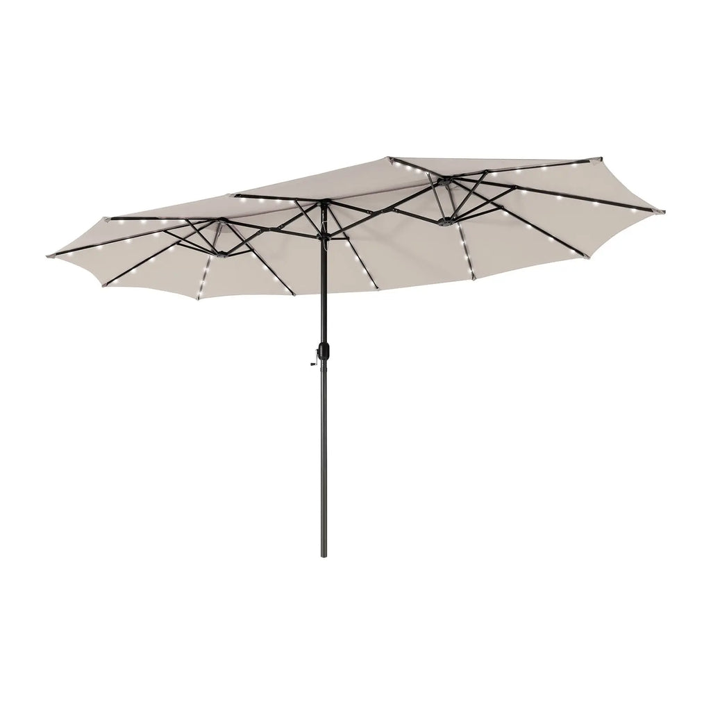 15 Feet Twin Patio Umbrella with 48 Solar LED Lights-Beige DirectDeals