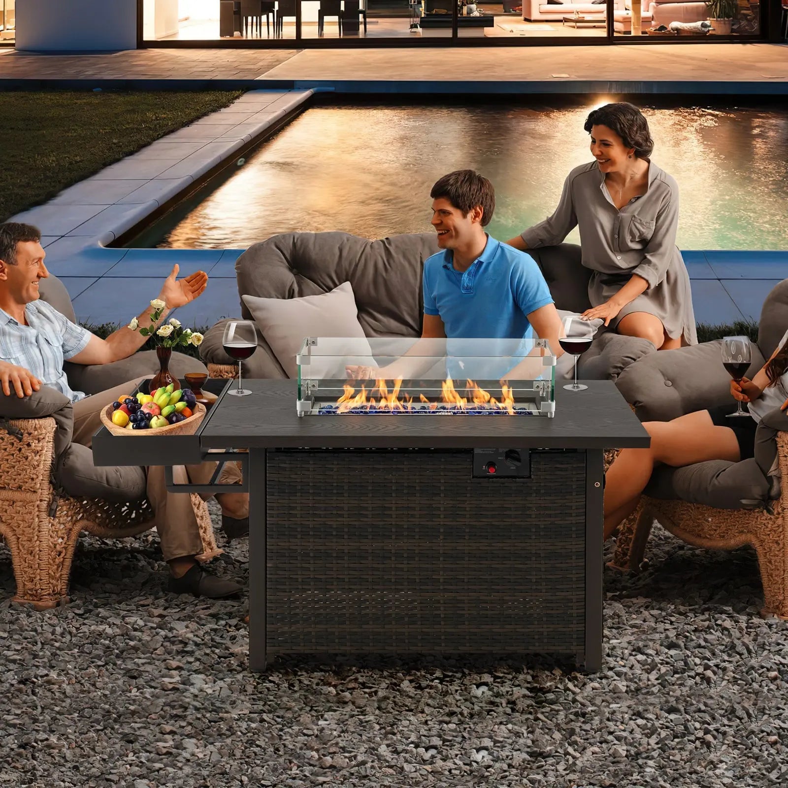 52 Inches Outdoor Wicker Gas Fire Pit Propane Fire Table with Cover-Brown DirectDeals
