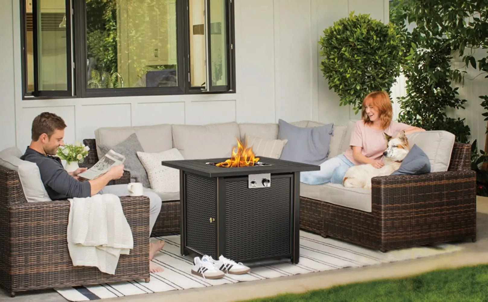 Propane Fire Pit 30 Inch Outdoor Gas Fire Pit | Steel Fire Table with Lid | Patio Fire Pit Table & Outdoor Fire Pir Propane for Deck, Garden & Backyard | Powerful Propane Outdoor Fire Pit 50,000 BTU Sunneday