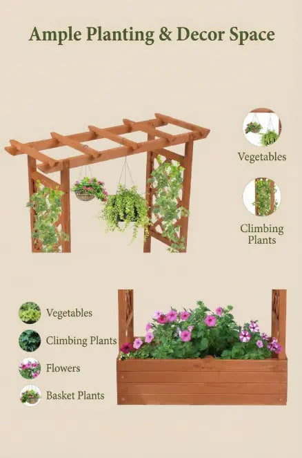 Raised Wooden Planter Box with Tall Trellis for Climbing Plants 2Dropme