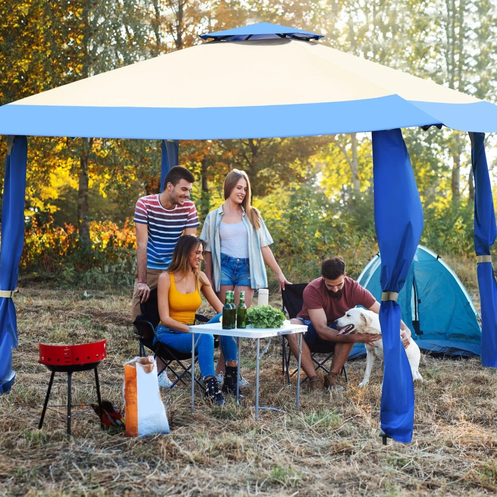 13 Feet x 13 Feet Pop Up Canopy Tent Instant Outdoor Folding Canopy Shelter-Blue DirectDeals