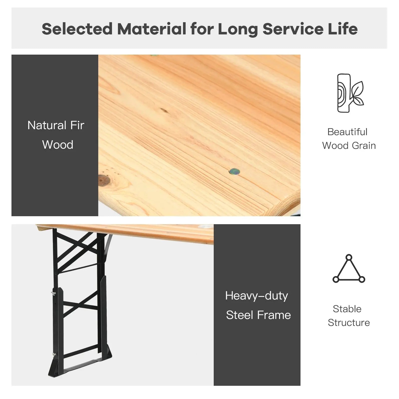 66.5 Inch Outdoor Wood Folding Picnic Table with Adjustable Heights DirectDeals