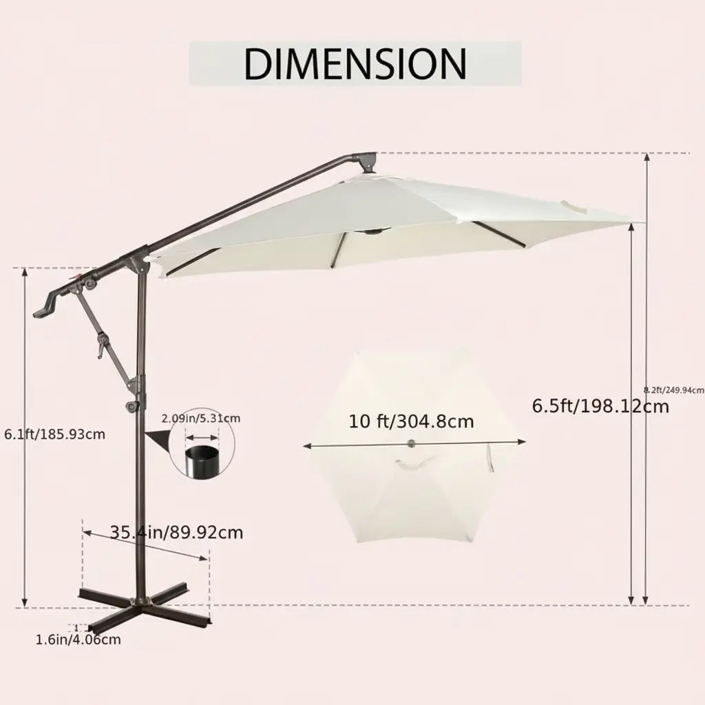 10 ft Cantilever Patio Umbrella with Crank – Multiple Colors 2Dropme