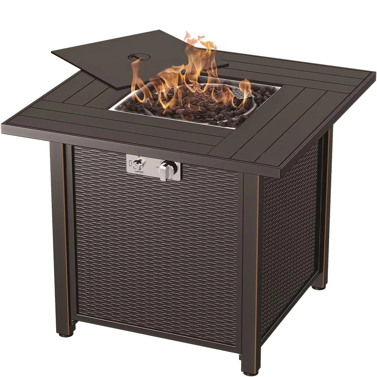 Propane Gas Fire Pit Table 30" | Outdoor Propane Fire Pit Tables for Outside Patio 50000 BTU | CSA Approved Rectangular Fire Pit Table | Balcony, Backyard & Garden Outdoor Firepit Table Sunneday