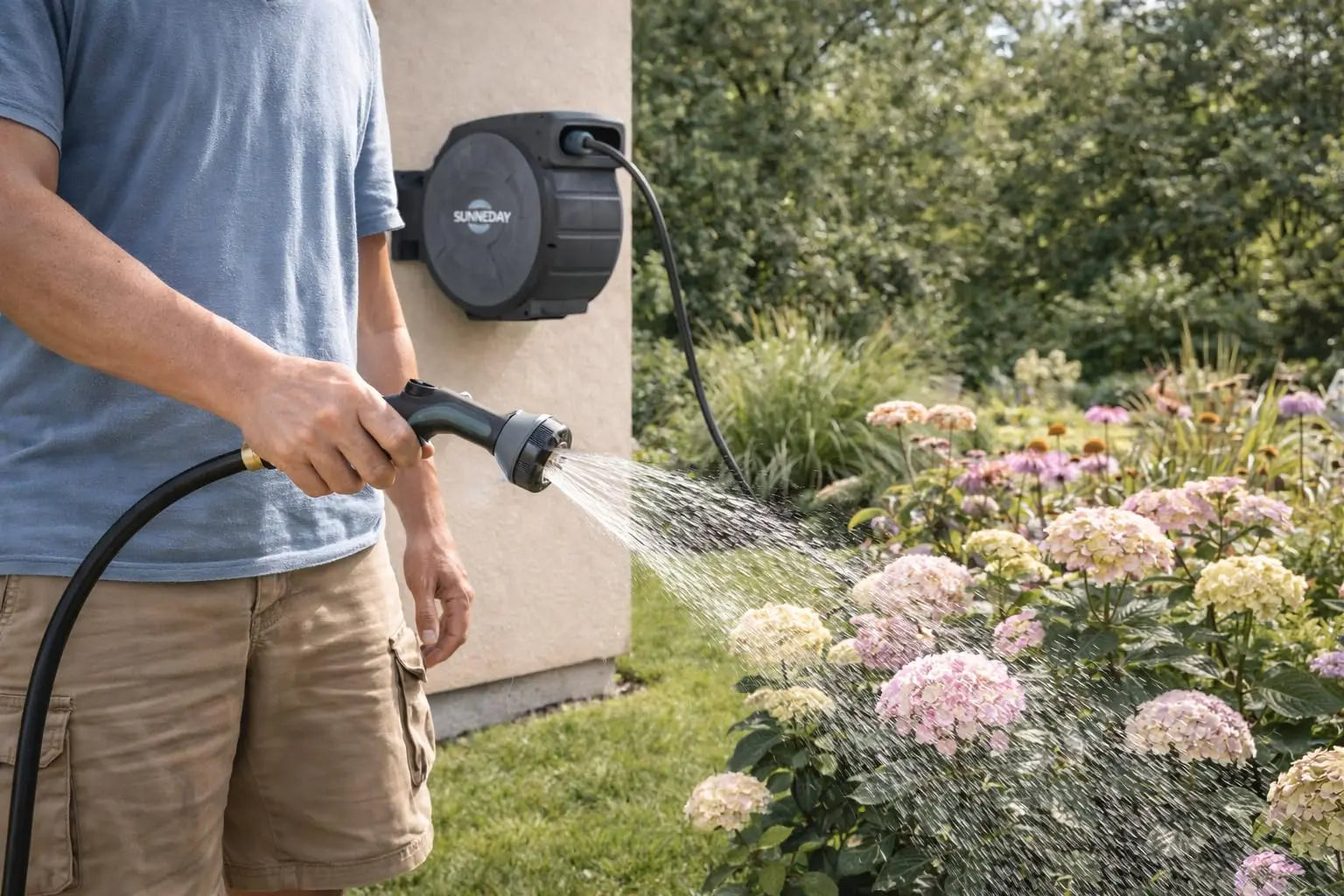 Sunneday Retractable Hose Reel | Automatic Retractable Hose Reel w/Wall Mount | Easy to Assemble Water Hose Reel w/Flexible Swivel Mount | Retractable Garden Hose Reel (100ft. 5/8", 100ft. 1/2", 75ft. 1/2"Gray/Dark Grey) Sunneday
