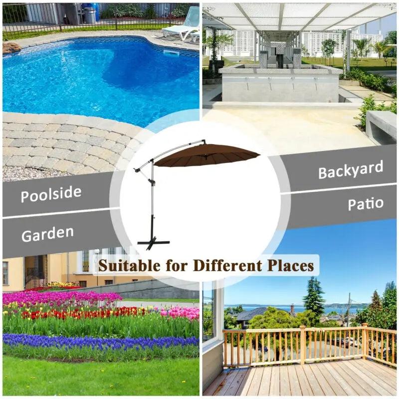 10 Feet Patio Offset Umbrella Market Hanging Umbrella for Backyard Poolside Lawn Garden-Tan DirectDeals