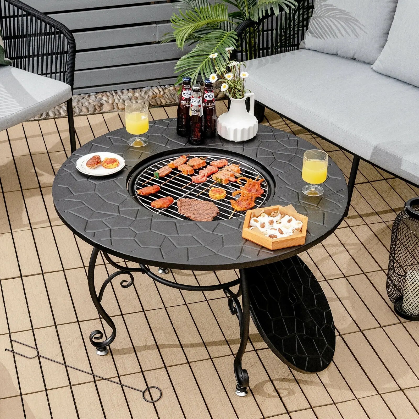 35.5 Feet Patio Fire Pit Dining Table With Cooking BBQ Grate DirectDeals