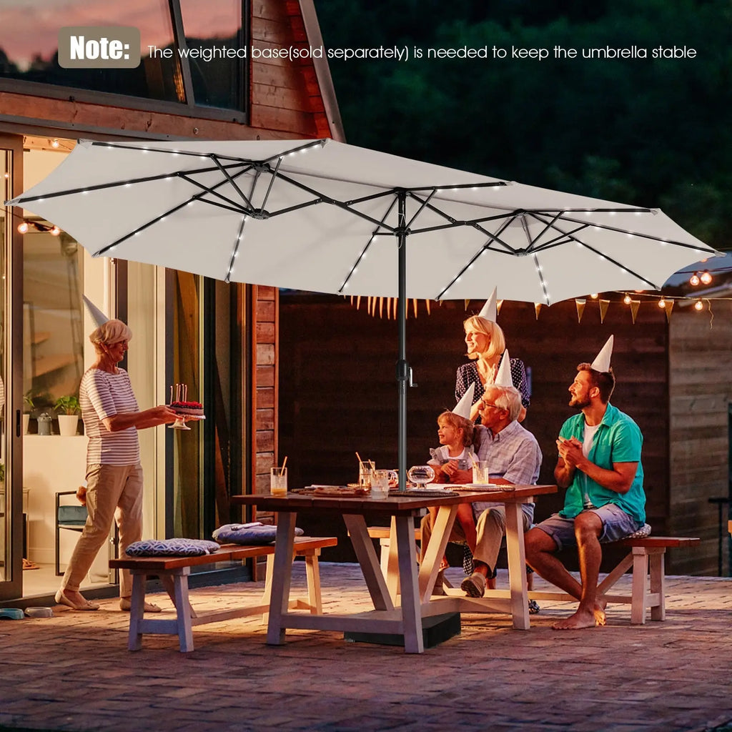 15 Feet Twin Patio Umbrella with 48 Solar LED Lights-Beige DirectDeals