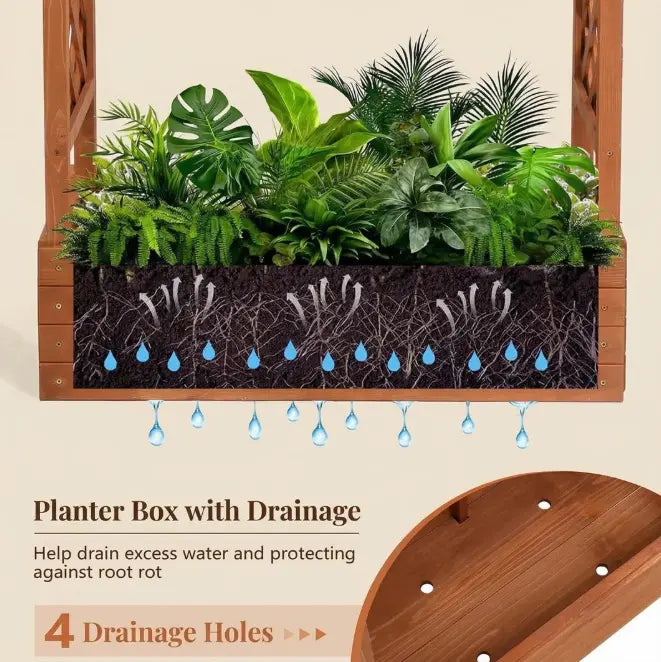 Raised Wooden Planter Box with Tall Trellis for Climbing Plants 2Dropme