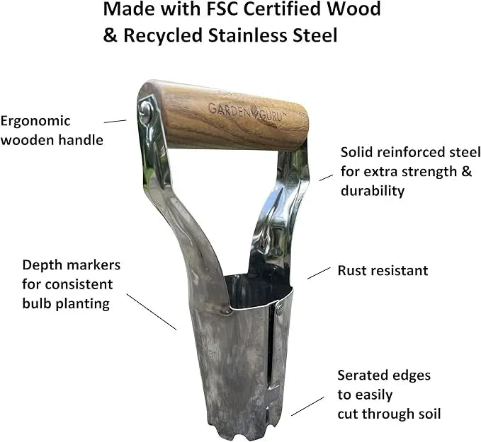 Garden Planting Set - Includes Classic Trowel, Transplanter, Bulb Planter Garden Guru
