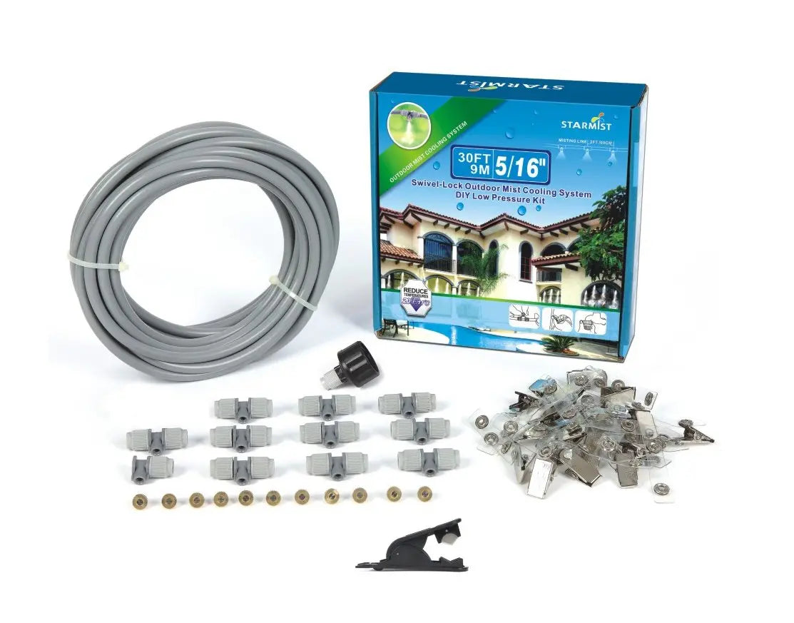 Sunneday Push-In Outdoor Mist Cooling System | DIY Low Pressure Kit | 30 ft / 9m - Sunneday LLC