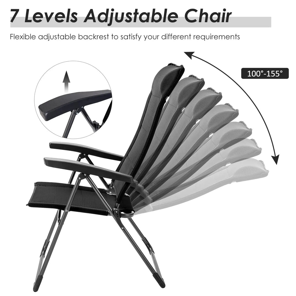 2 Pcs Portable Patio Folding Dining Chairs with Headrest Adjust for Camping -Black DirectDeals
