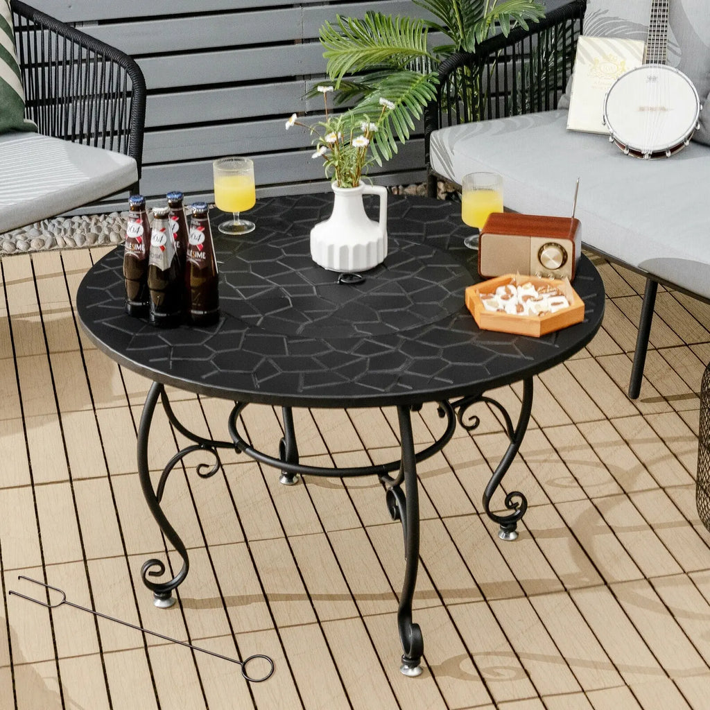 35.5 Feet Patio Fire Pit Dining Table With Cooking BBQ Grate DirectDeals
