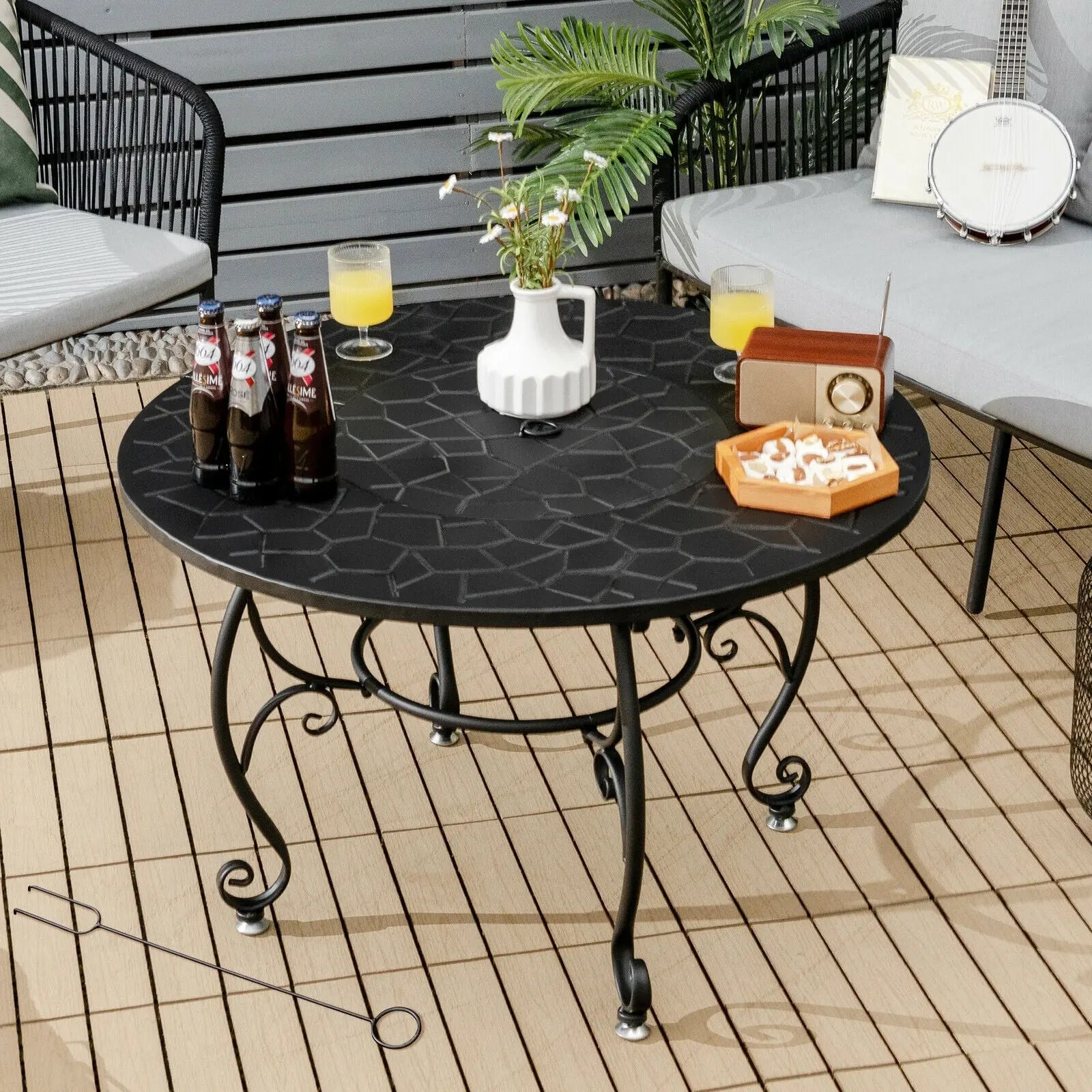 35.5 Feet Patio Fire Pit Dining Table With Cooking BBQ Grate DirectDeals