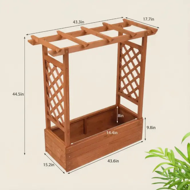 Raised Wooden Planter Box with Tall Trellis for Climbing Plants 2Dropme