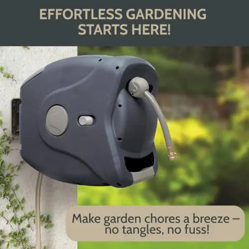 Sunneday Retractable Hose Reel | Auto Rewind | 180° Swivel Wall Mount | 100ft 5/8" & 130ft 1/2" | Charcoal & Off White - Sunneday LLC
