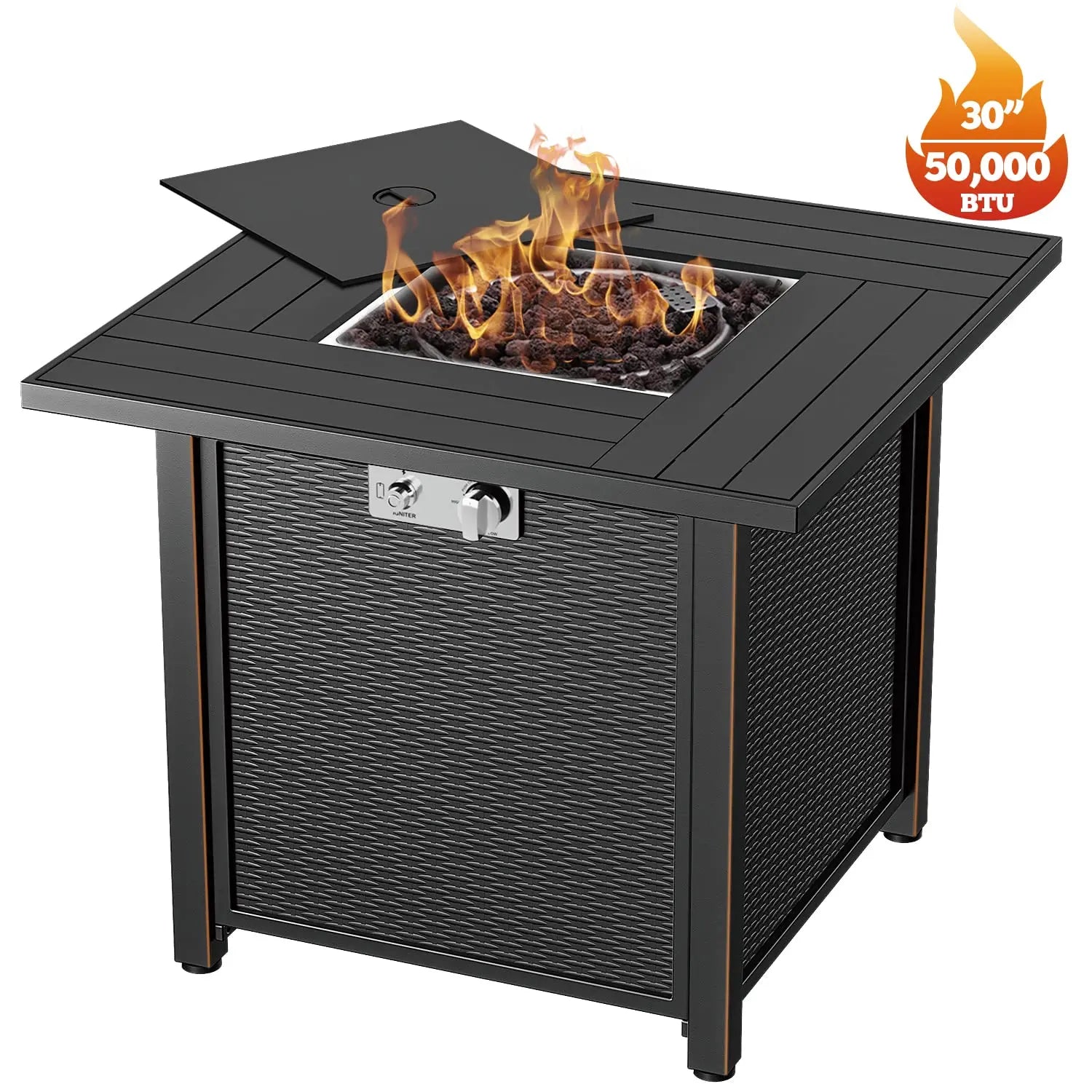 Sunneday 30" Propane Fire Pit Table | 50,000 BTU | Steel Fire Table with Lid | CSA Approved - Sunneday LLC
