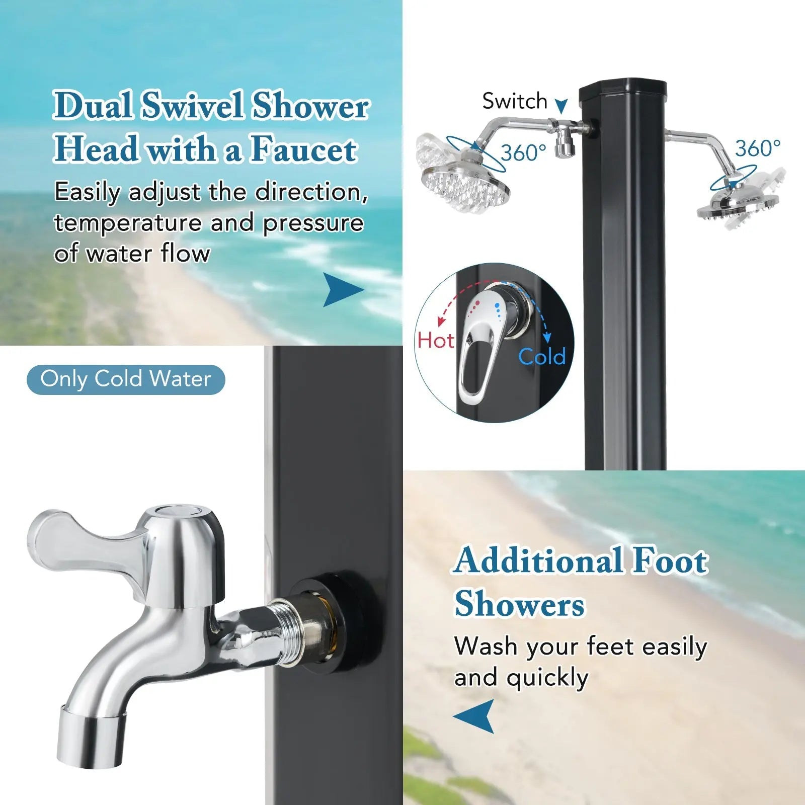 9.3 Gallon Solar Heated Outdoor Shower with Dual Shower Heads-Black DirectDeals