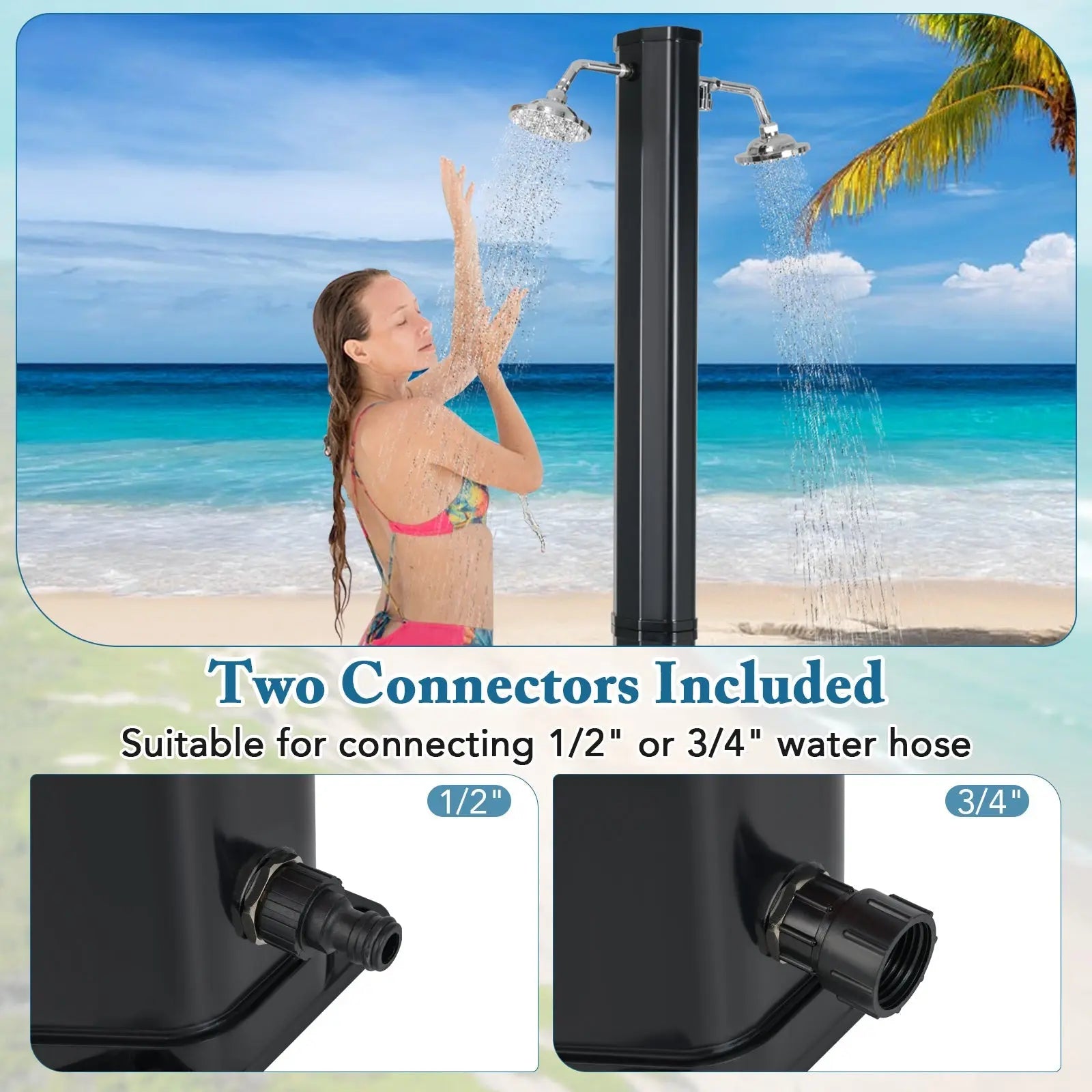 9.3 Gallon Solar Heated Outdoor Shower with Dual Shower Heads-Black DirectDeals