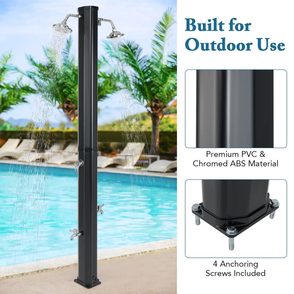 9.3 Gallon Solar Heated Outdoor Shower with Dual Shower Heads-Black DirectDeals