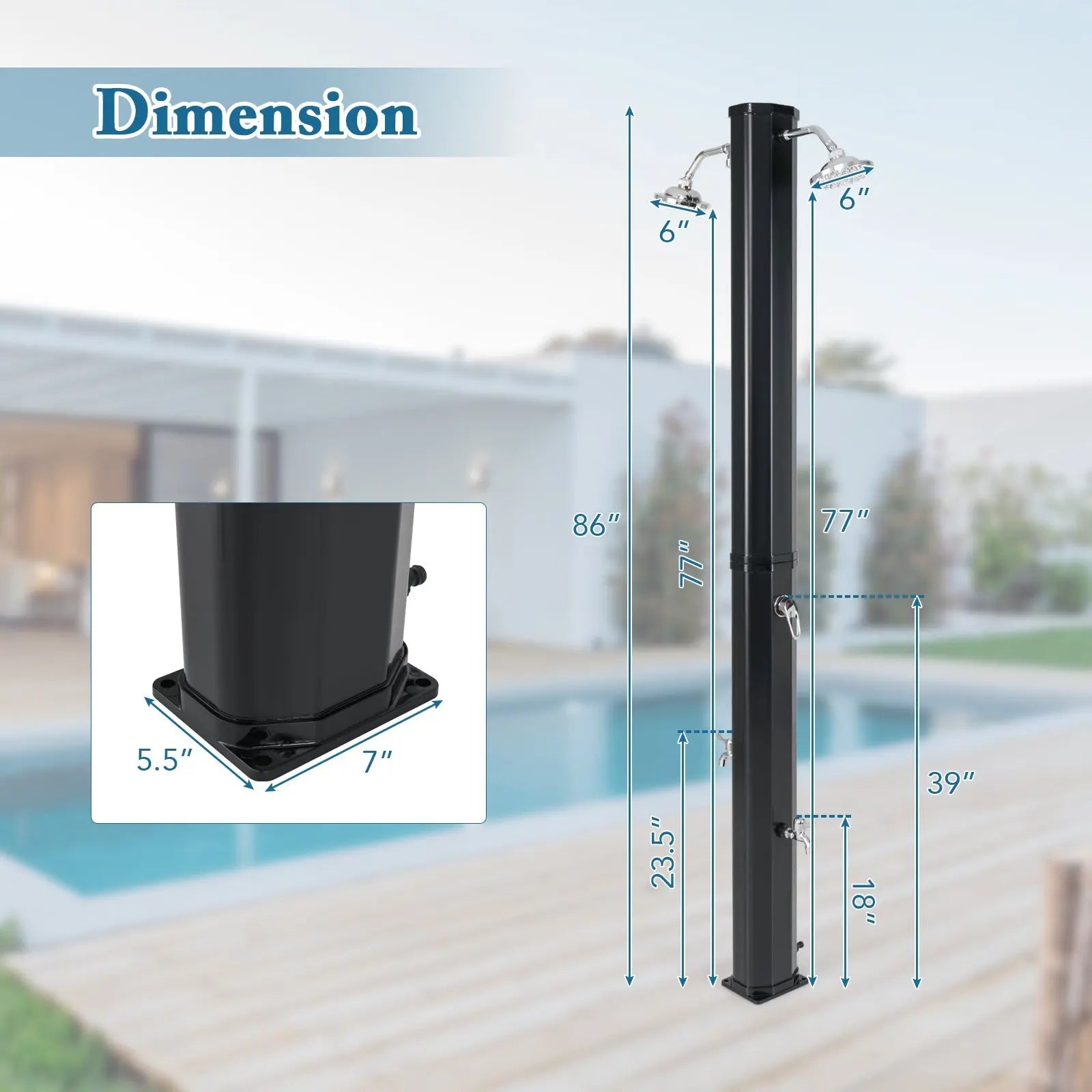 9.3 Gallon Solar Heated Outdoor Shower with Dual Shower Heads-Black DirectDeals