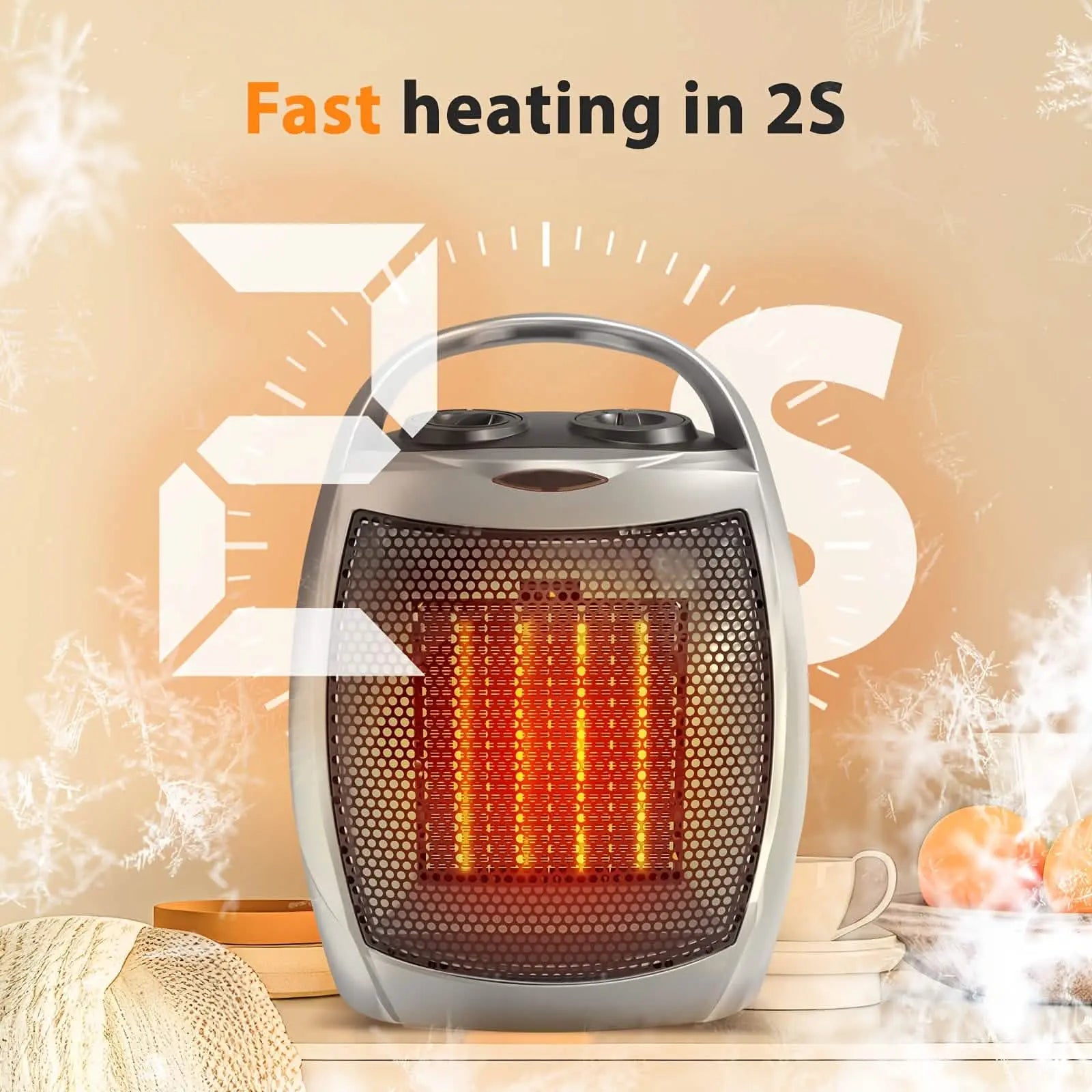 1500W Portable Ceramic Space Heater with Thermostat & Safety Protection with Carry Handle DailySale