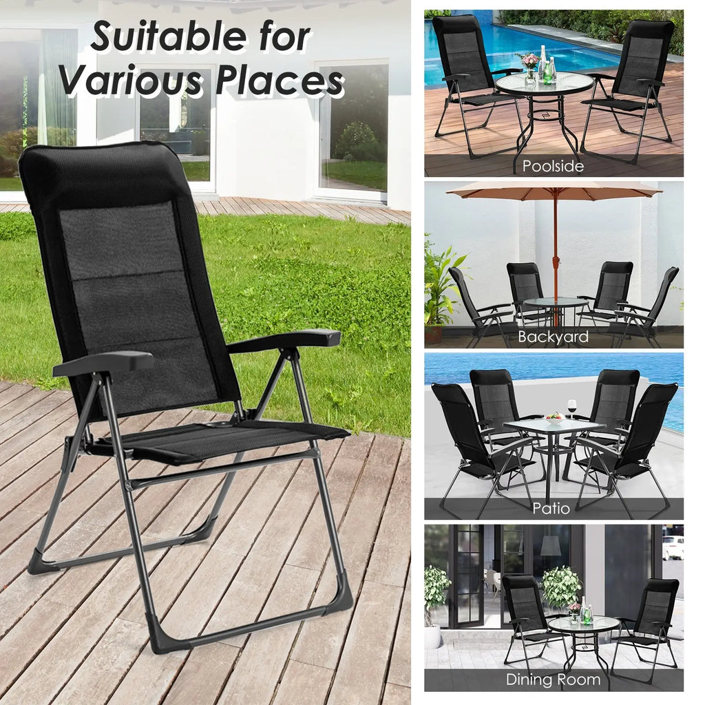 2 Pcs Portable Patio Folding Dining Chairs with Headrest Adjust for Camping -Black DirectDeals