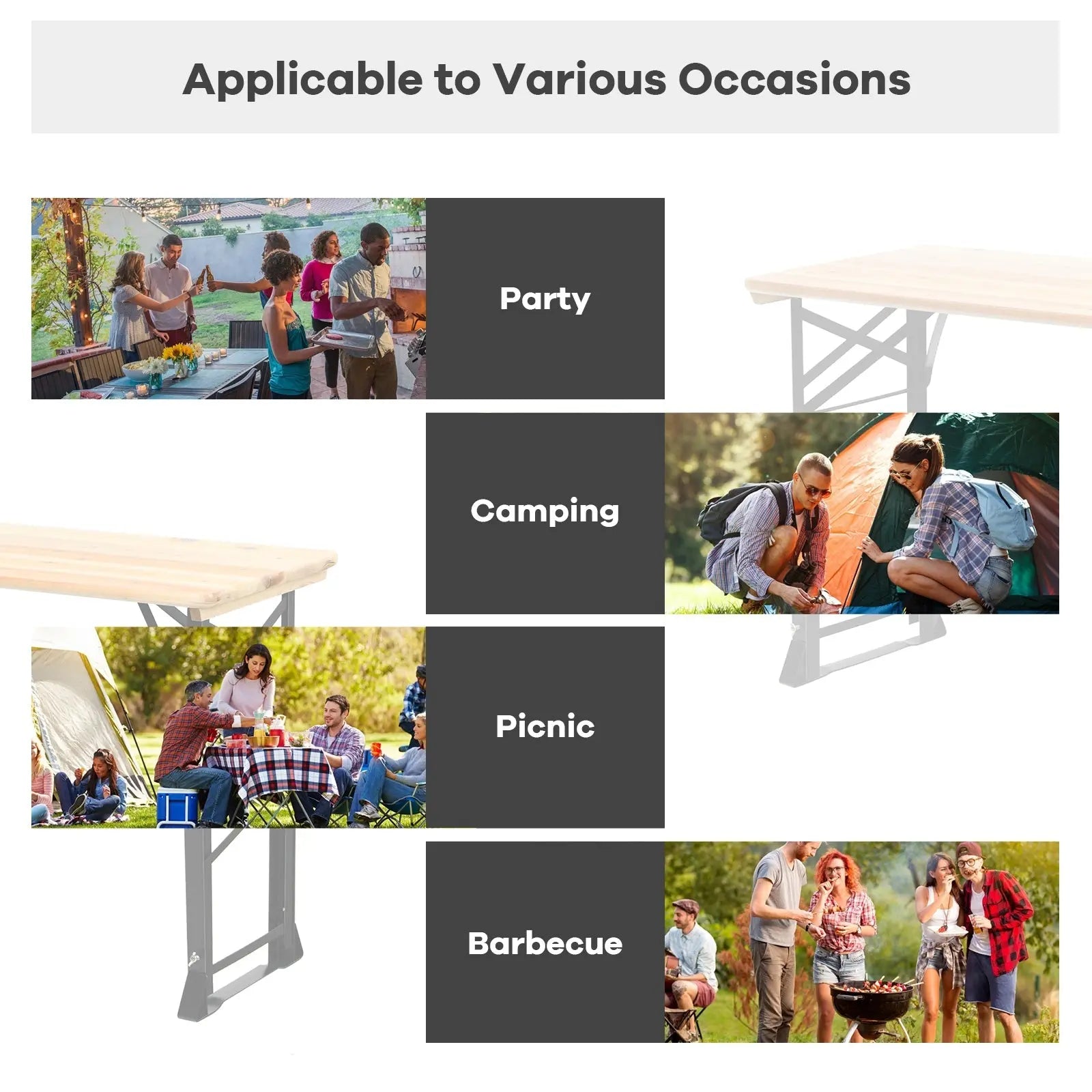 66.5 Inch Outdoor Wood Folding Picnic Table with Adjustable Heights DirectDeals