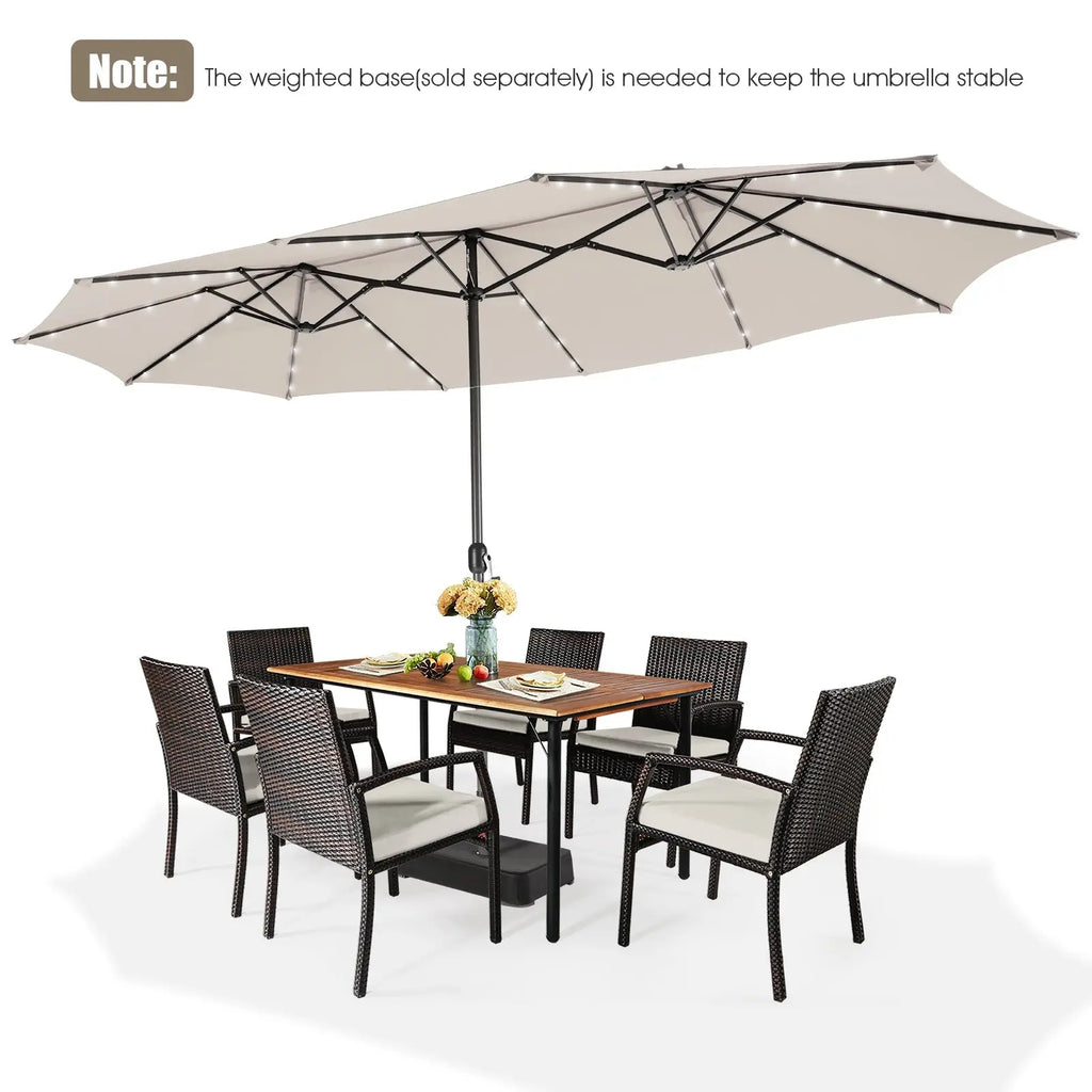 15 Feet Twin Patio Umbrella with 48 Solar LED Lights-Beige DirectDeals