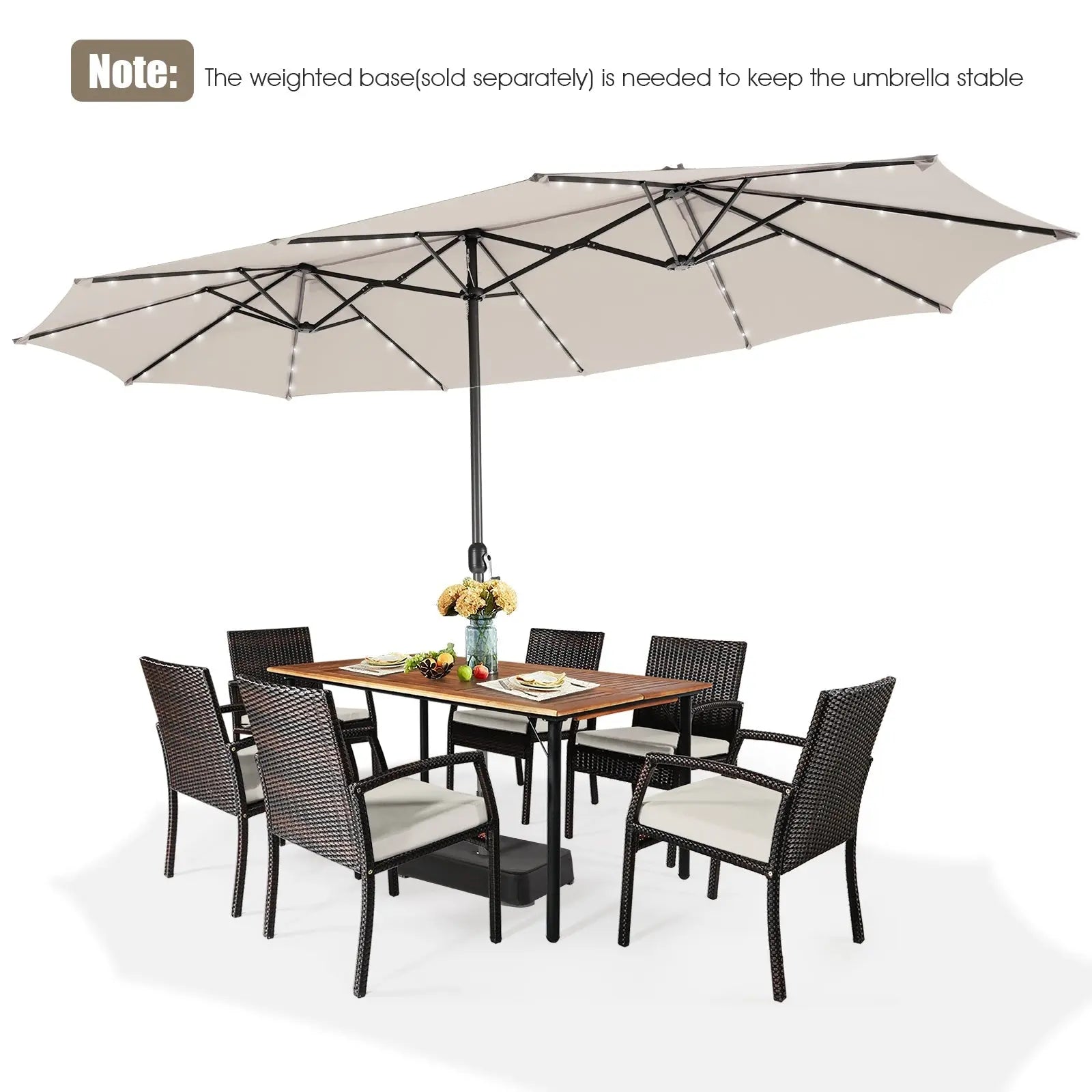 15 Feet Twin Patio Umbrella with 48 Solar LED Lights-Beige DirectDeals