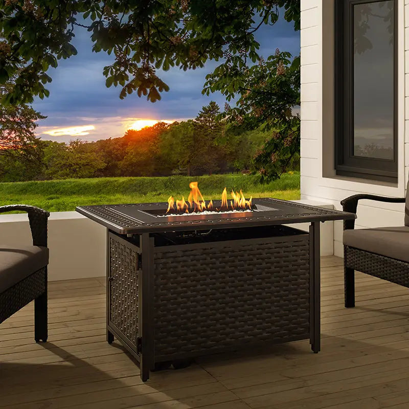 Albany 44" Rectangular Woven Aluminum Convertible Gas Fire Pit Table Fire Sense/Balkene Home