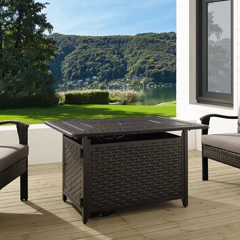 Albany 44" Rectangular Woven Aluminum Convertible Gas Fire Pit Table Fire Sense/Balkene Home
