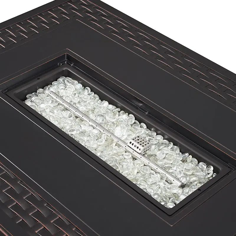 Albany 44" Rectangular Woven Aluminum Convertible Gas Fire Pit Table Fire Sense/Balkene Home