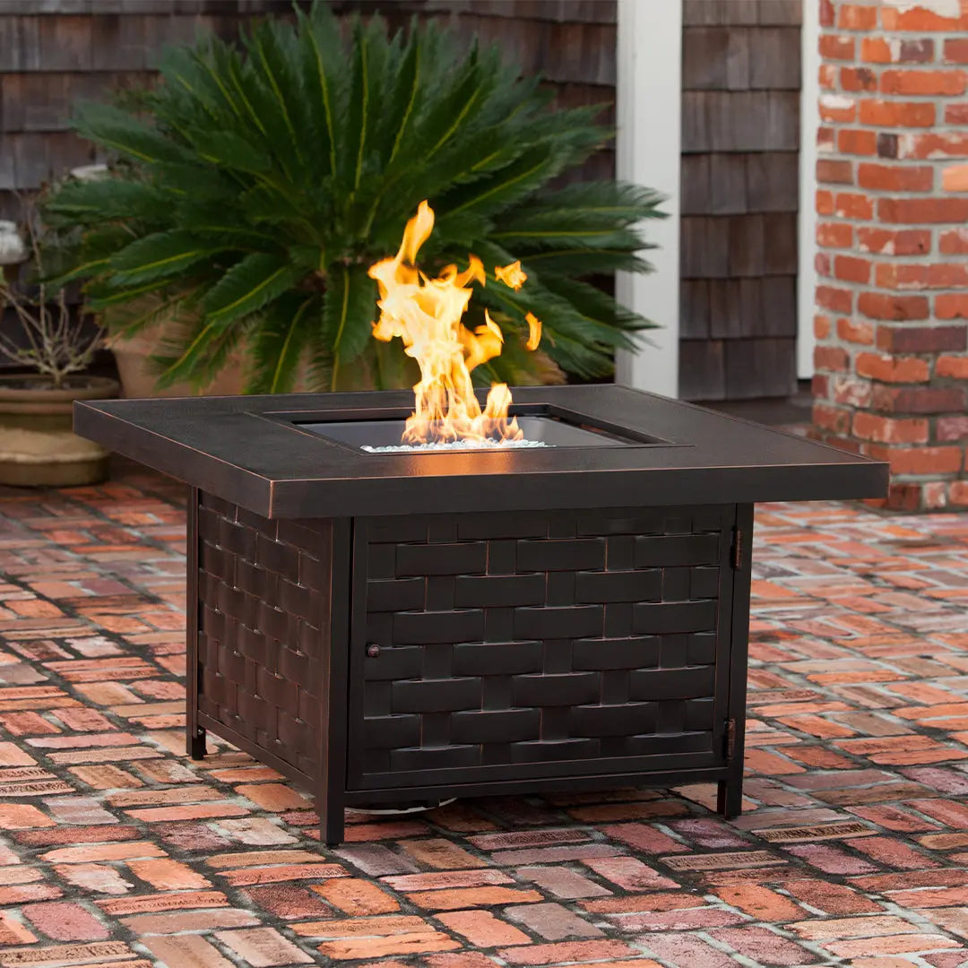 Armstrong 42" Square Basketweave Aluminum Convertible Gas Fire Pit Table Fire Sense/Balkene Home