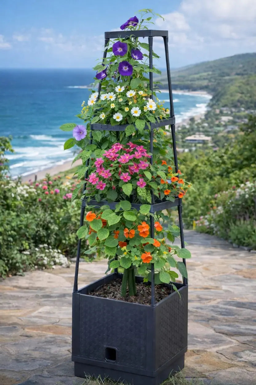 Sunneday Planter with Trellis | Vertical Garden Tower | Raised Bed for Tomatoes, Peppers & Herbs | Patio & Balcony - Sunneday LLC