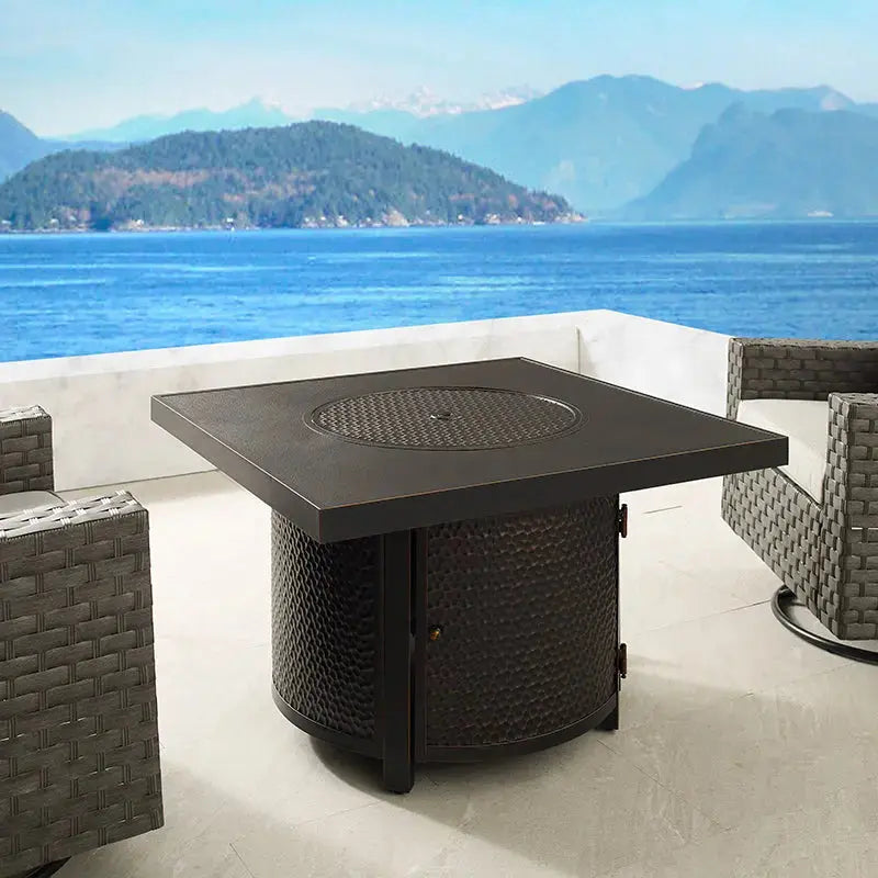 Clayton 40" Round Hammered Aluminum Convertible Gas Fire Pit Table Fire Sense/Balkene Home