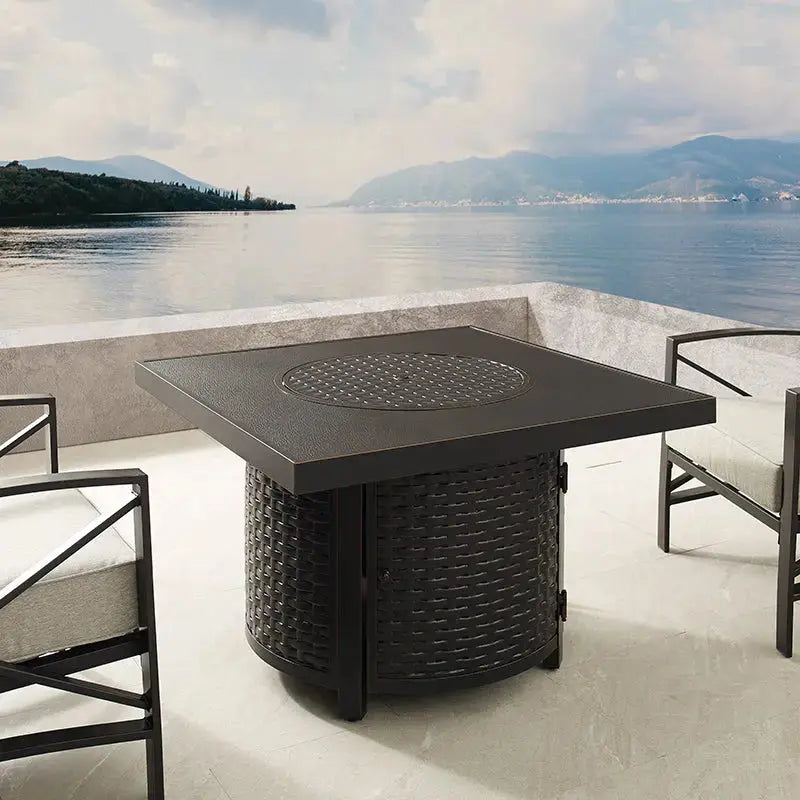 Dalton 40" Square Woven Aluminum Convertible Gas Fire Pit Table Fire Sense/Balkene Home