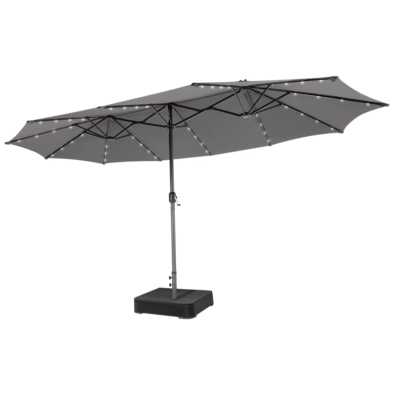 15 Feet Double-Sided Patio Umbrella with 48 LED Lights-Gray DirectDeals