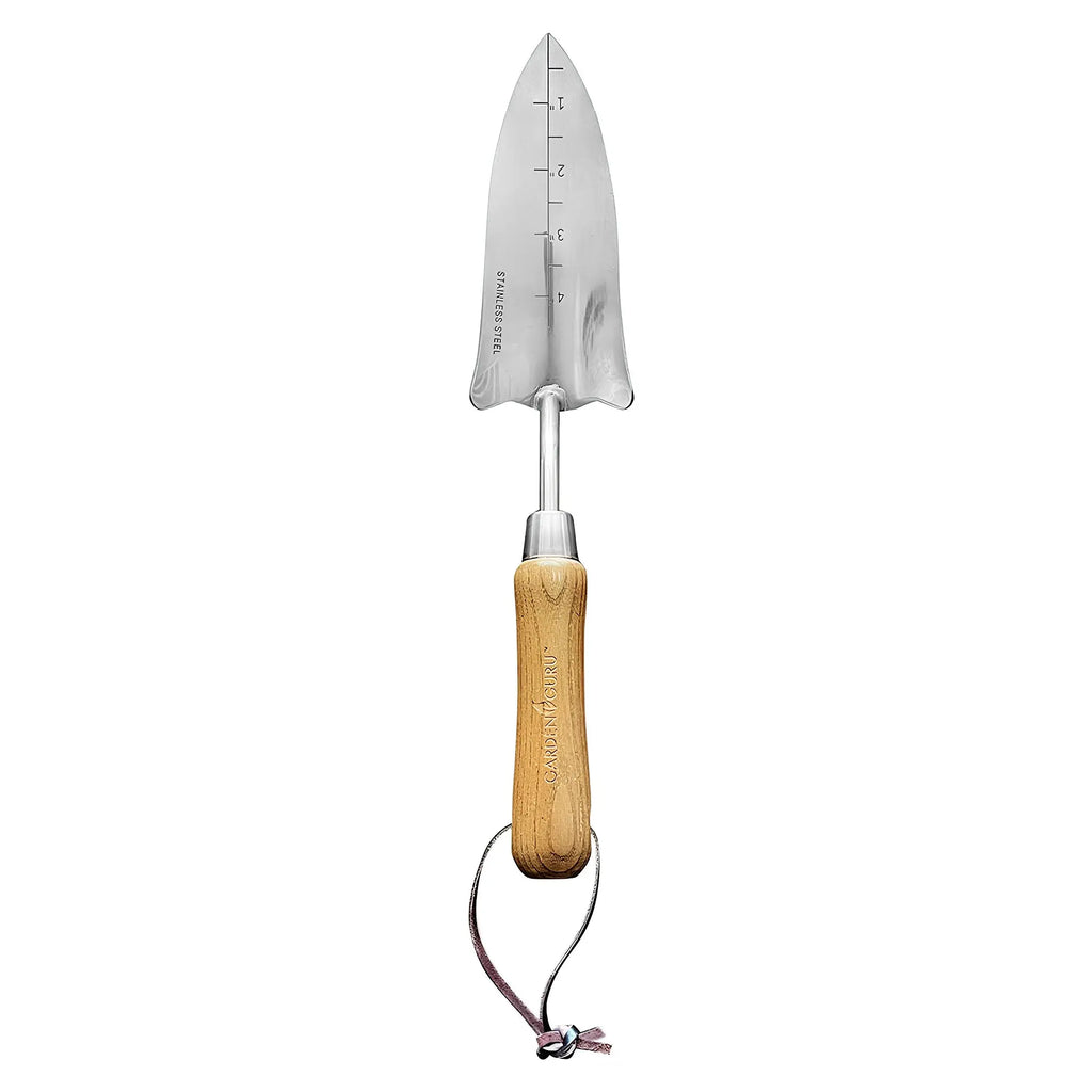 Stainless Steel Transplanter Trowel (classic wood handle) Garden Guru