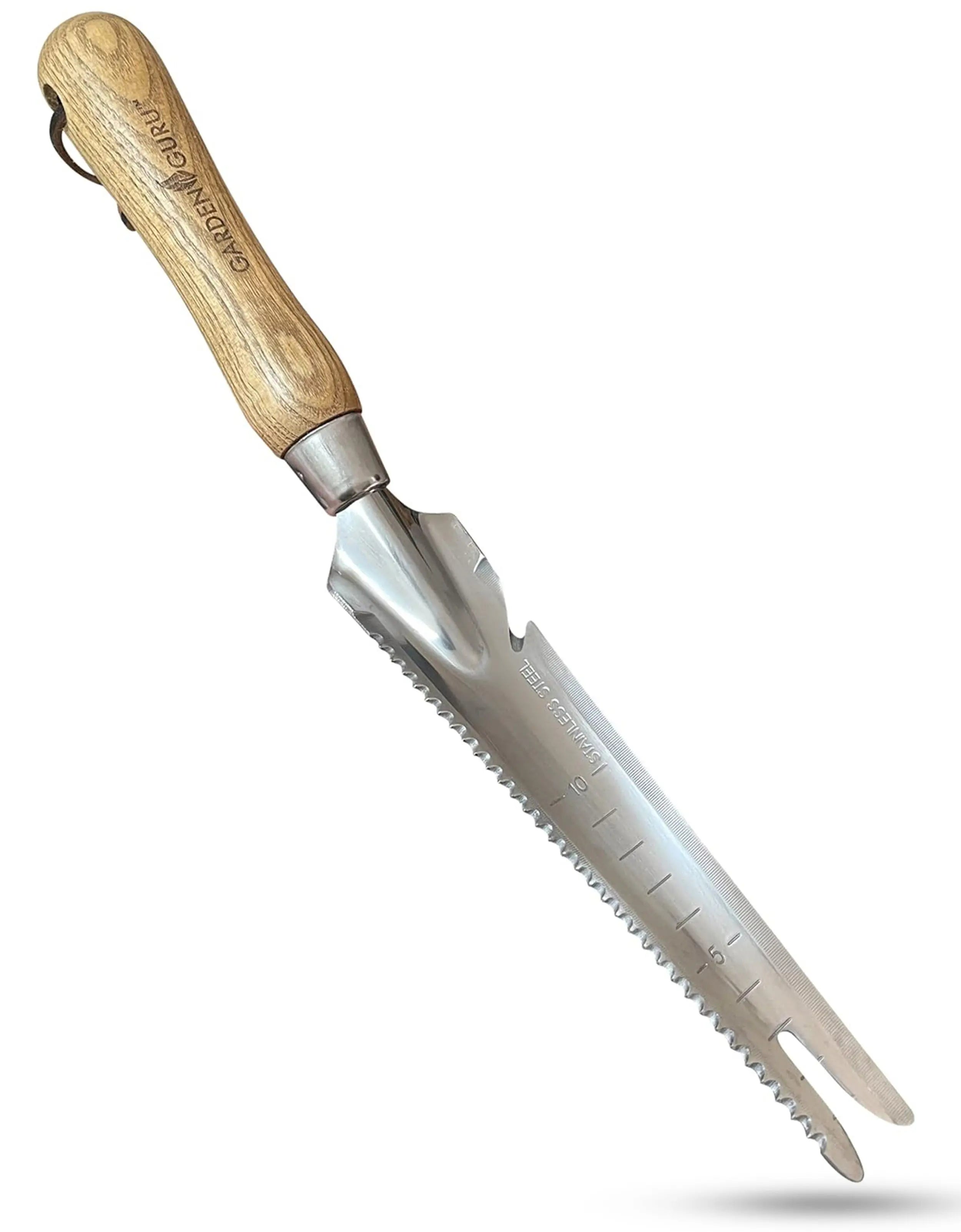 Stainless Steel 5-in-1 Weeder Trowel (classic wood handle) Garden Guru