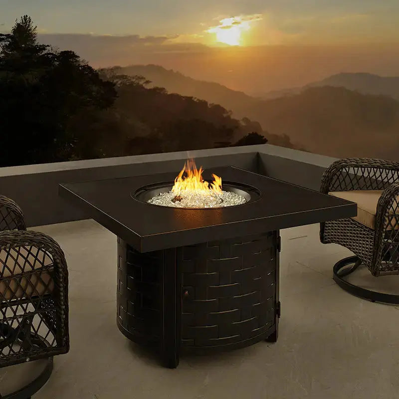 Henley 40" Round Aluminum Basketweave Convertible Gas Fire Pit Table Fire Sense/Balkene Home