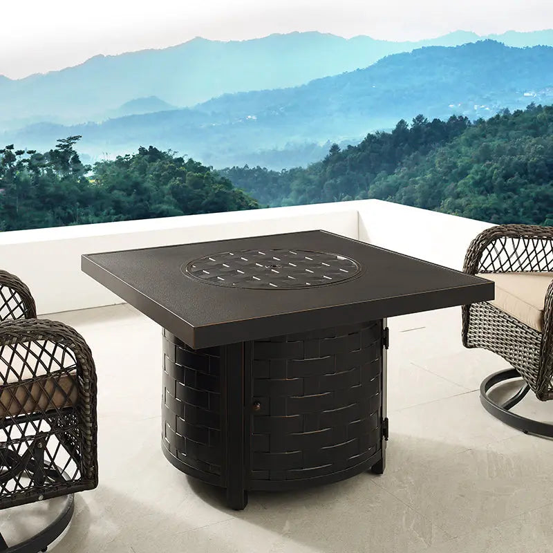 Henley 40" Round Aluminum Basketweave Convertible Gas Fire Pit Table Fire Sense/Balkene Home
