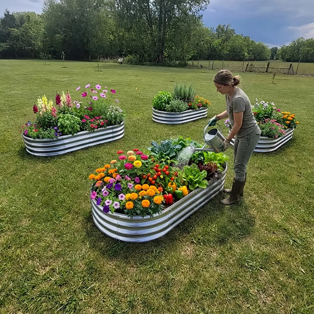 4x2x1FT Galvanized Raised Garden Bed Kit Oval Metal Planter Box 2Dropme