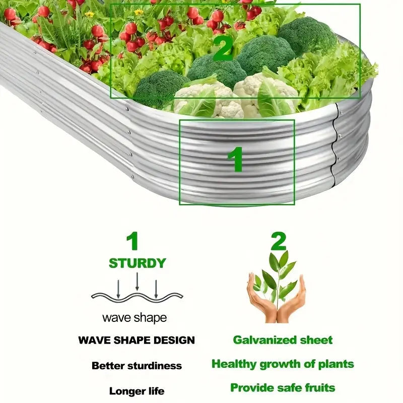 4x2x1FT Galvanized Raised Garden Bed Kit Oval Metal Planter Box 2Dropme