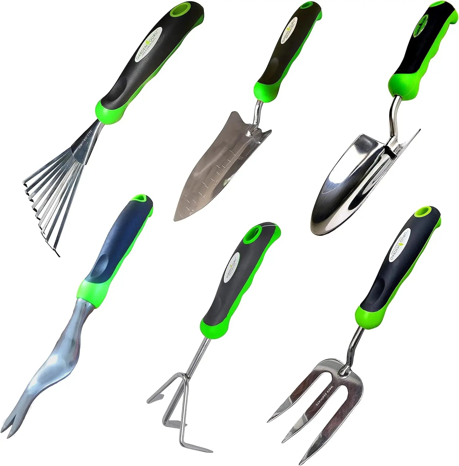 Stainless Steel 6pc Gardening Tool Set (Includes Trowel Transplanter Rake Weeder Cultivator Fork) Garden Guru